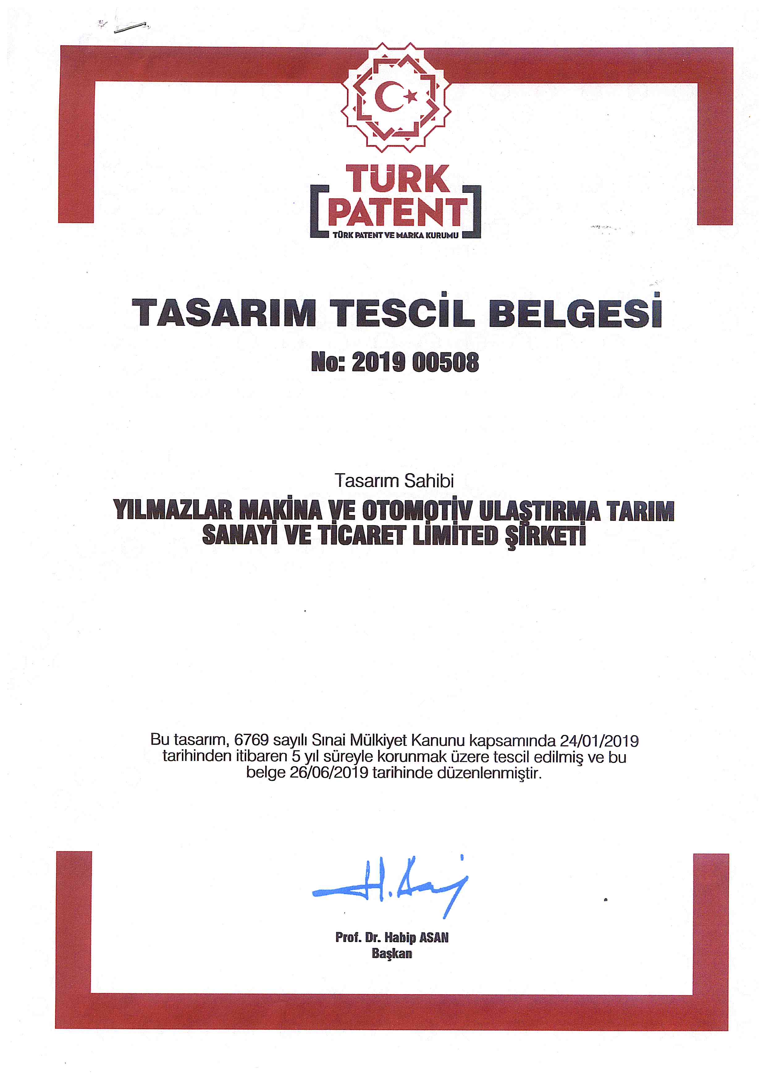 Tasarım Tescil Belgesi 3